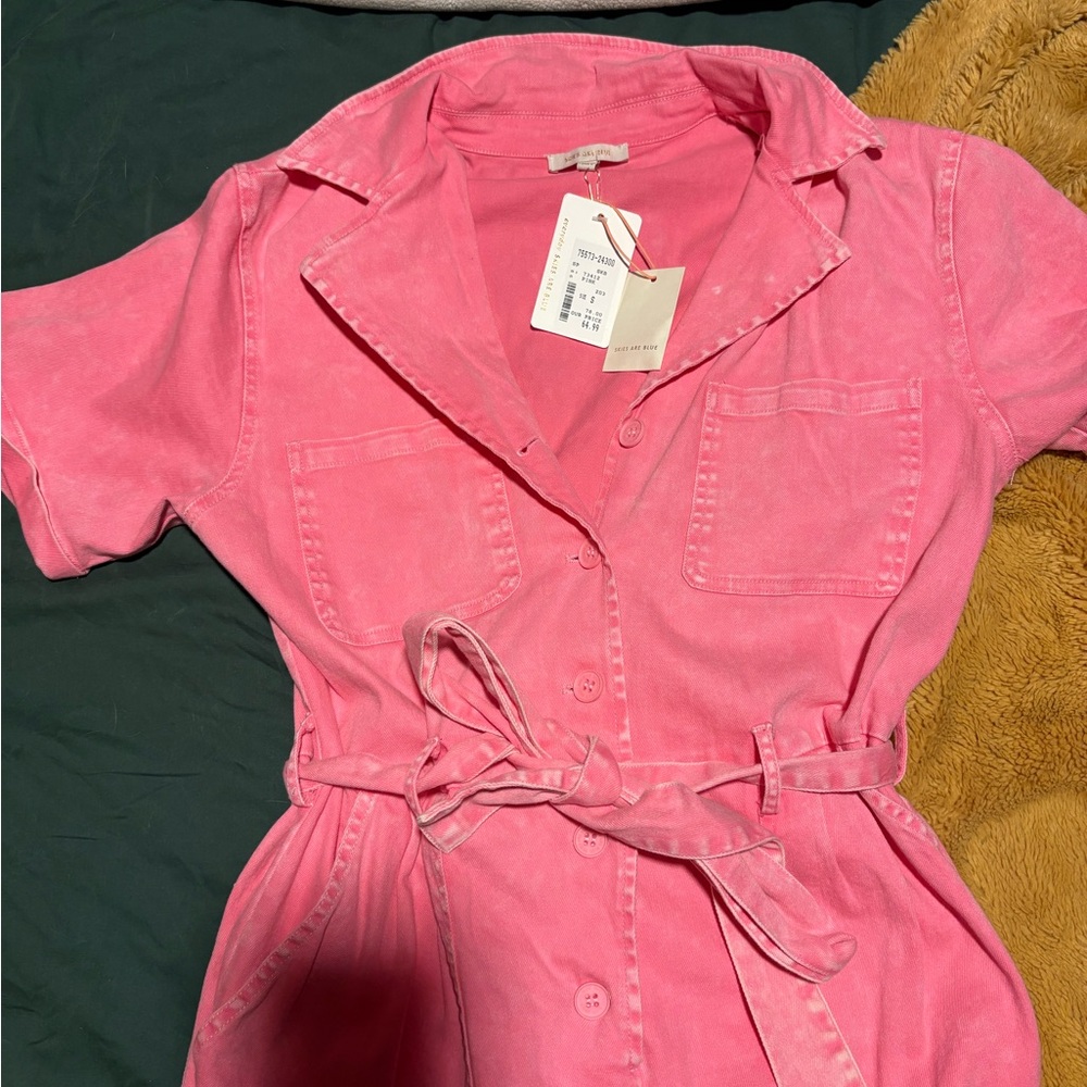 Skies Are Blue Pink Short Sleeve Romper with Tie Waist